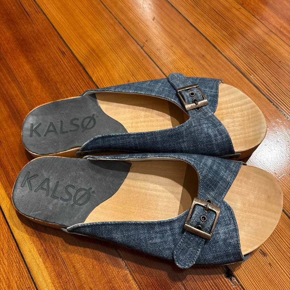 KALSO Serenity Negative heel Earth Shoe, Denim Slide Sandals 9.5